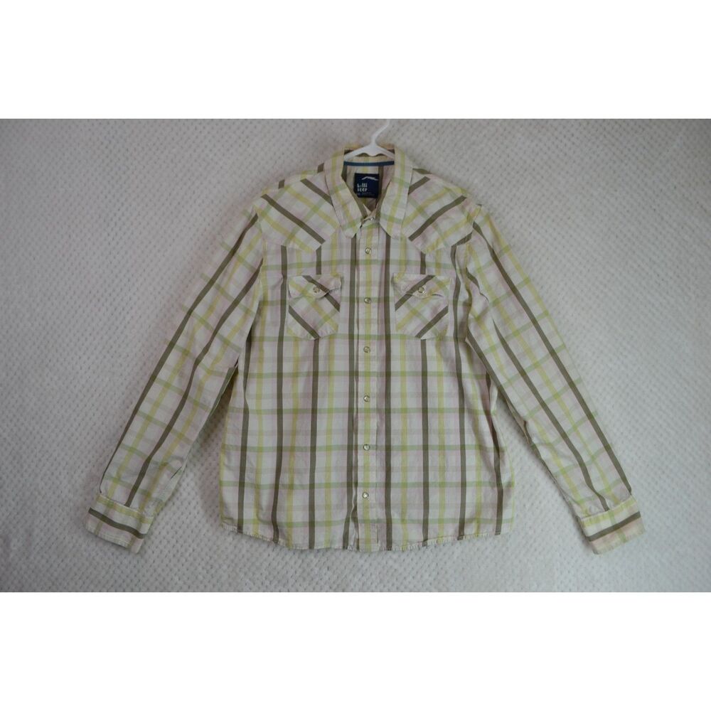 Hollister Men's XXL Cream Plaid Pearl Snap Button Up Long Sleeve Shirt